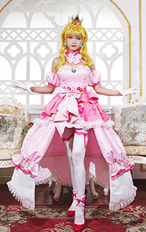 Miccostumes x akuoart Girl Peach Lolita Dress Royal Gown Cosplay Costume with Crown Earrings