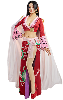 One Piece Boa Hancock Cosplay Costume Red Top Skirt With Cloak Set with Earrings