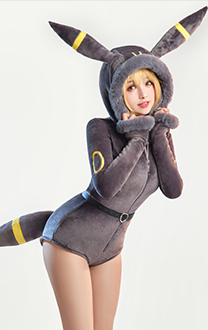 PM Derivative Sexy Lingerie Bodysuit Halloween Plush Hooded Deep V Romper and Socks with Belt and Tail