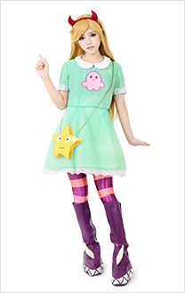 Girls Princess Star Butterfly Cosplay Costume Green Dress with Hair Accessory Star Bag